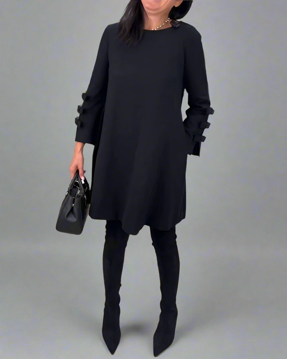 Women's Long Sleeve Knee Length Dress – Relaxed Pocket Day Dress – Dulce Hanna