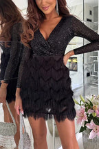 Women's Sequin V-Neck Dress – Sparkle Fitted Evening Cocktail Dress