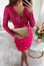 Women's Sequin V-Neck Dress – Sparkle Fitted Evening Cocktail Dress