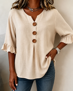 Women's Ruffle Front Blouse – Button Detail Flowy Long Sleeve Blouse