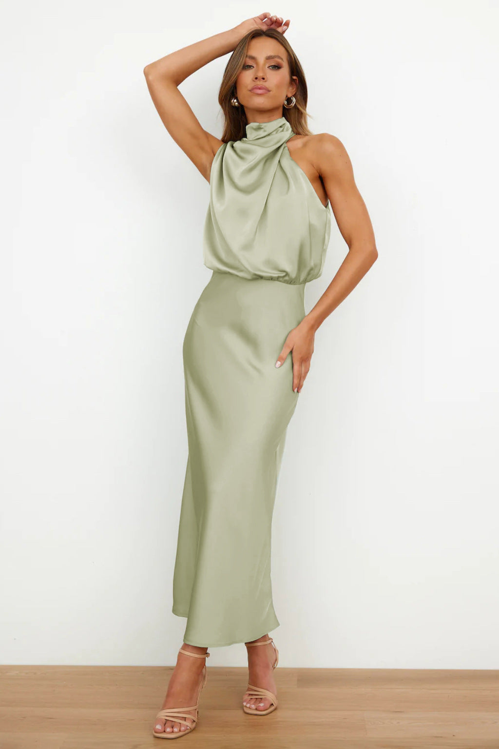 Women's Flowy Halter Midi Dress – Relaxed Cocktail Occasion Dress