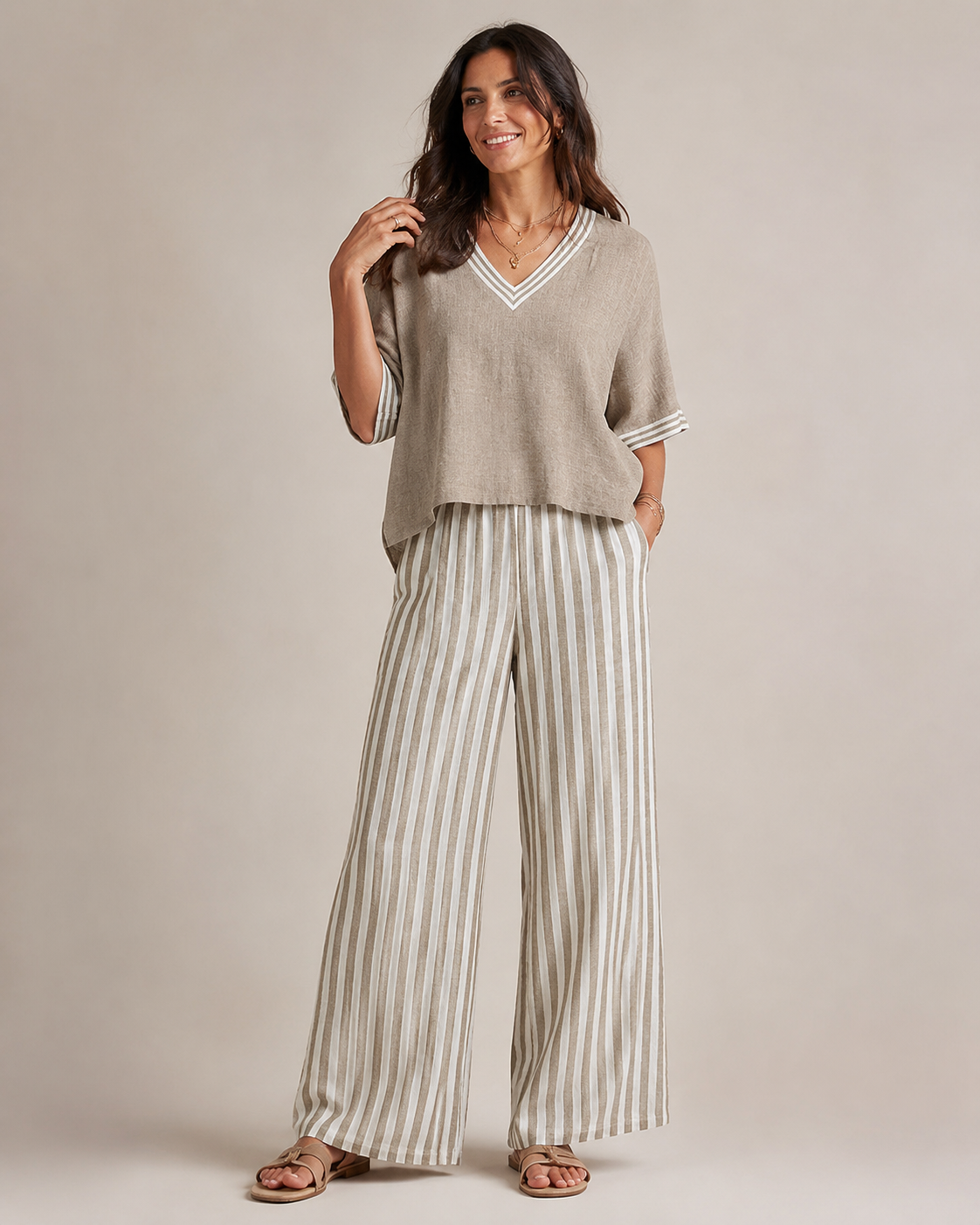 Women's Striped Two-Piece Set – Wide Leg Summer Set