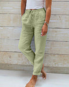 Women's Drawstring Straight Leg Pants – Elastic Waist Pocket Trousers