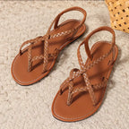 Women's Flat Sandals with Braided Straps and Cutout Design