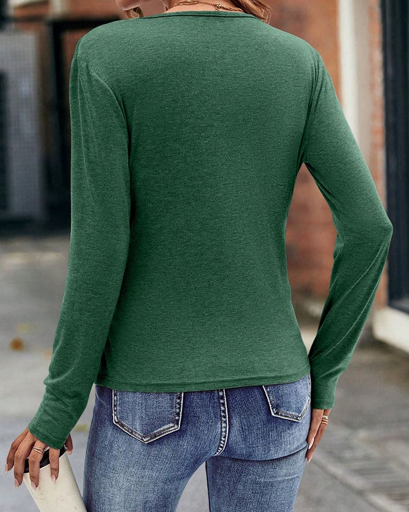 Women's V-Neck Wrap Blouse – Long Sleeve Pleated Fitted Blouse