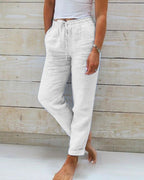Women's Drawstring Straight Leg Pants – Elastic Waist Pocket Trousers