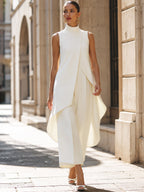 Women's Sleeveless Layered Jumpsuit – High Neck Asymmetrical Wide Leg Jumpsuit