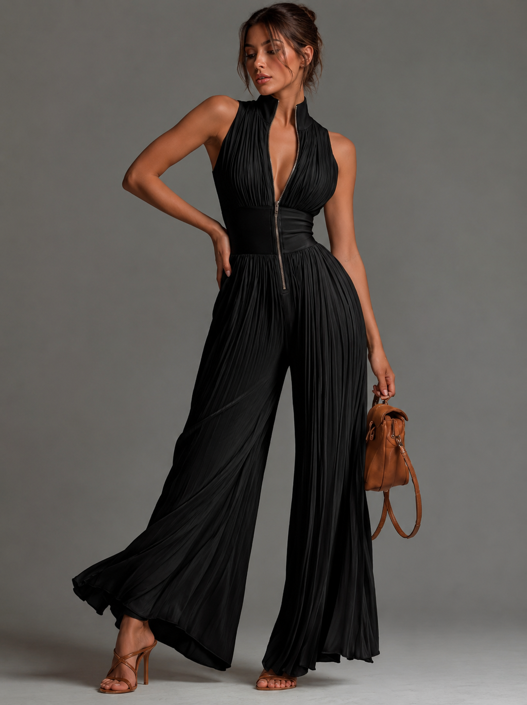 Women's Floral V-Neck Jumpsuit – Wide Leg Summer Occasion Jumpsuit