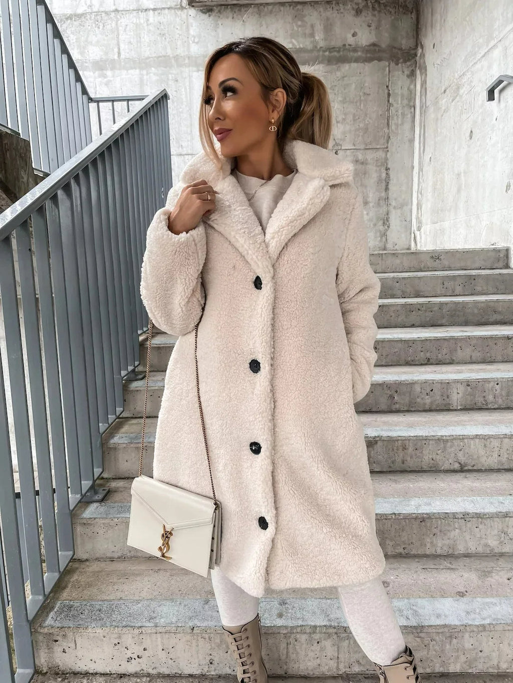 Women's Textured Longline Coat – Button Front Relaxed Trench Coat