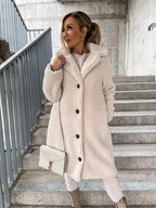 Women's Textured Longline Coat – Button Front Relaxed Trench Coat