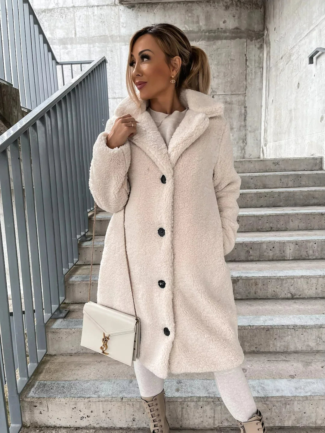 Women's Textured Longline Coat – Button Front Relaxed Trench Coat