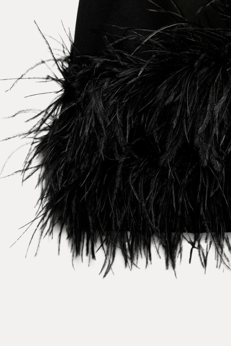 Women's Halter Mini Dress – Feather Trim Party Dress – Claudia