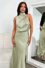 Women's Flowy Halter Midi Dress – Relaxed Cocktail Occasion Dress