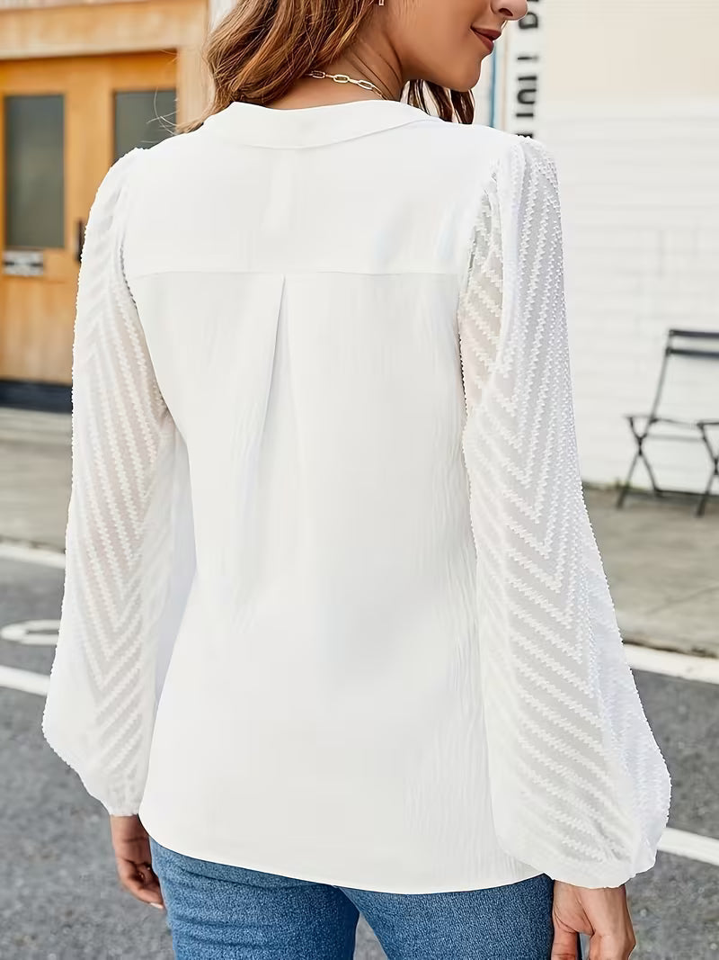 Women's V-Neck Long Sleeve Blouse – Tailored Casual Office Blouse