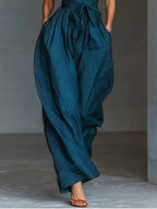 Women's Cross Halter Wide Leg Jumpsuit – Sleeveless Side Pocket Summer Jumpsuit