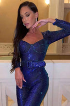 Women's Fitted Sequin Jumpsuit – Sparkle Evening Cocktail Jumpsuit