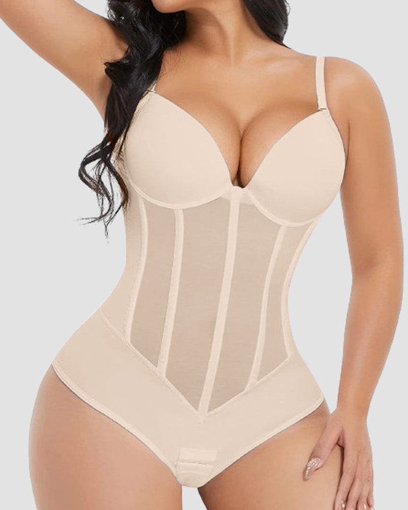 Women's Low Back Shaping Bodysuit – Mesh Corset Tummy Control Bodysuit