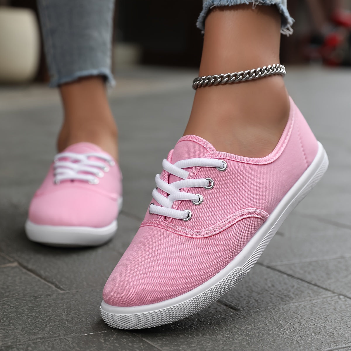 Women's Canvas Sneakers with Lace-Up Closure and Cushioned Sole
