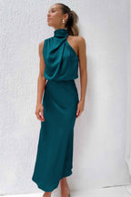Women's Flowy Halter Midi Dress – Relaxed Cocktail Occasion Dress