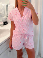 Women's Button Down Pajama Set – Relaxed Shirt & Elastic Waist Shorts