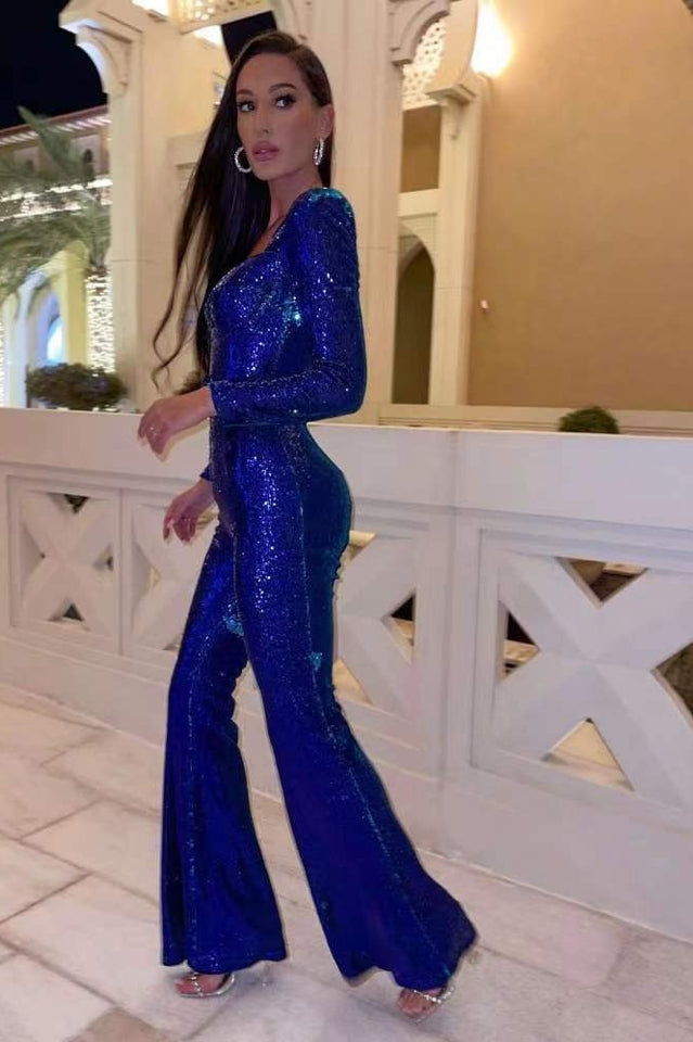 Women's Fitted Sequin Jumpsuit – Sparkle Evening Cocktail Jumpsuit