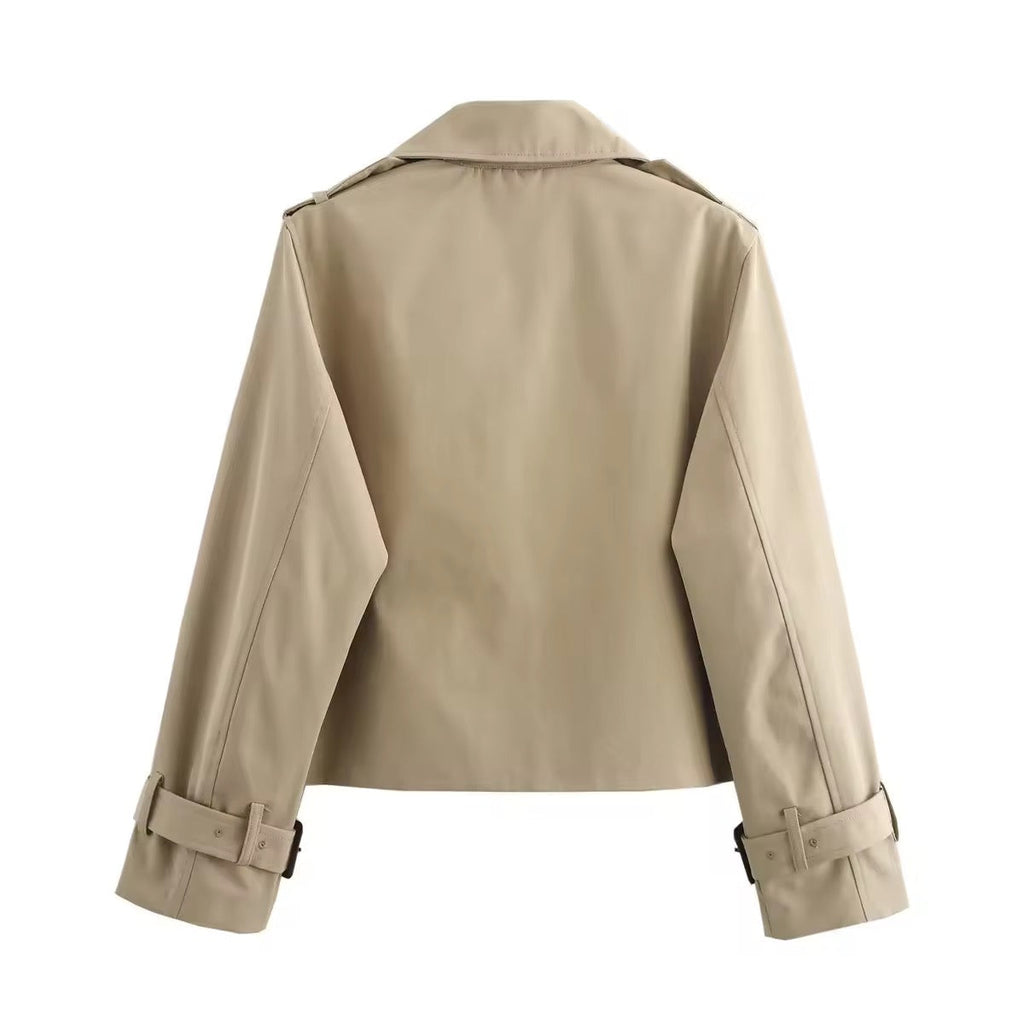 Women's Short Double-Breasted Trench Coat – Cropped Transitional Jacket