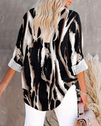 Women's Asymmetrical Print Blouse – Stand Collar Long Sleeve Blouse