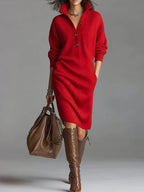 Women's Ribbed Midi Dress – Button Front Casual Dress – Virelle