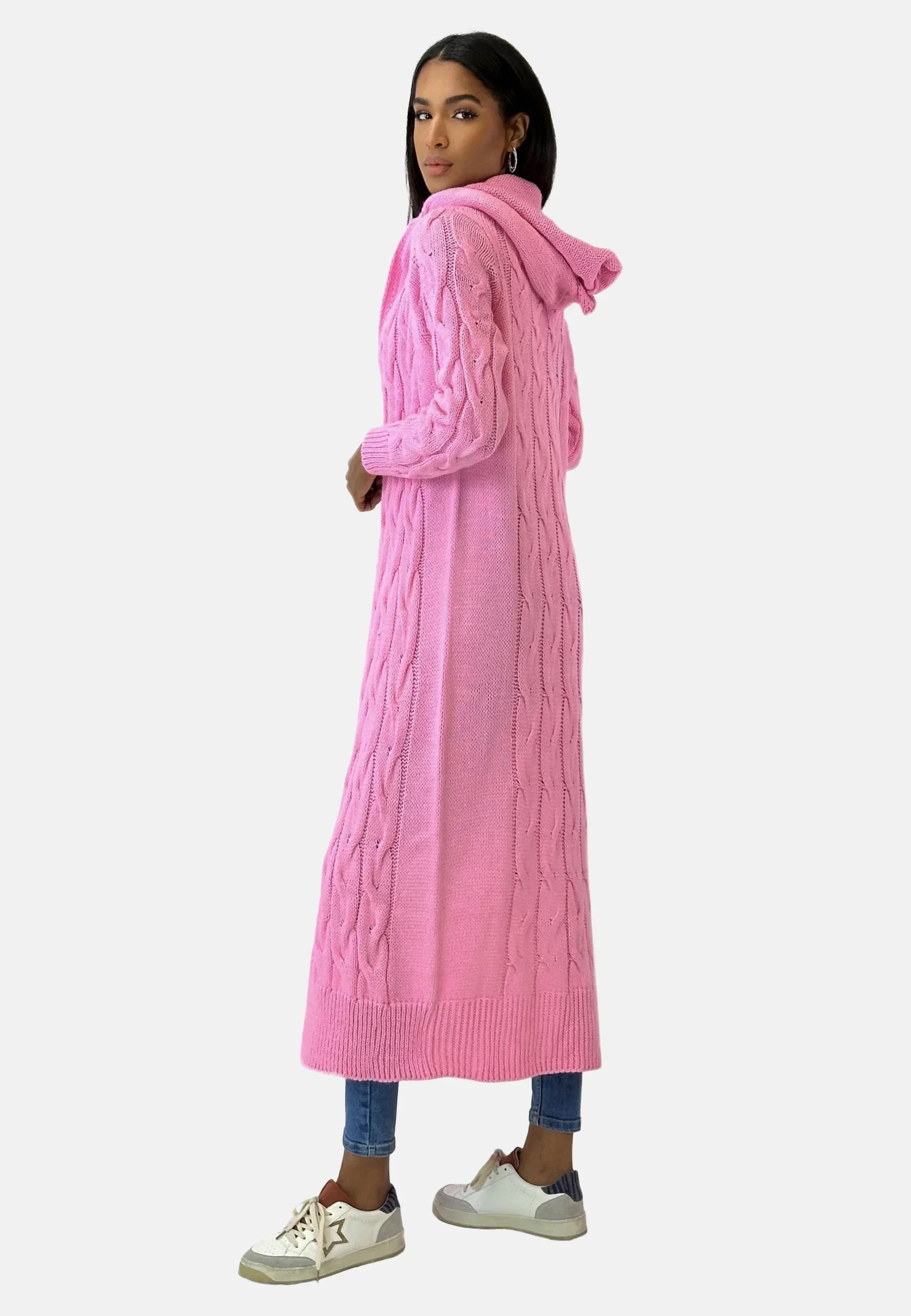 Women's Textured Hooded Cardigan – Long Relaxed Winter Cardigan