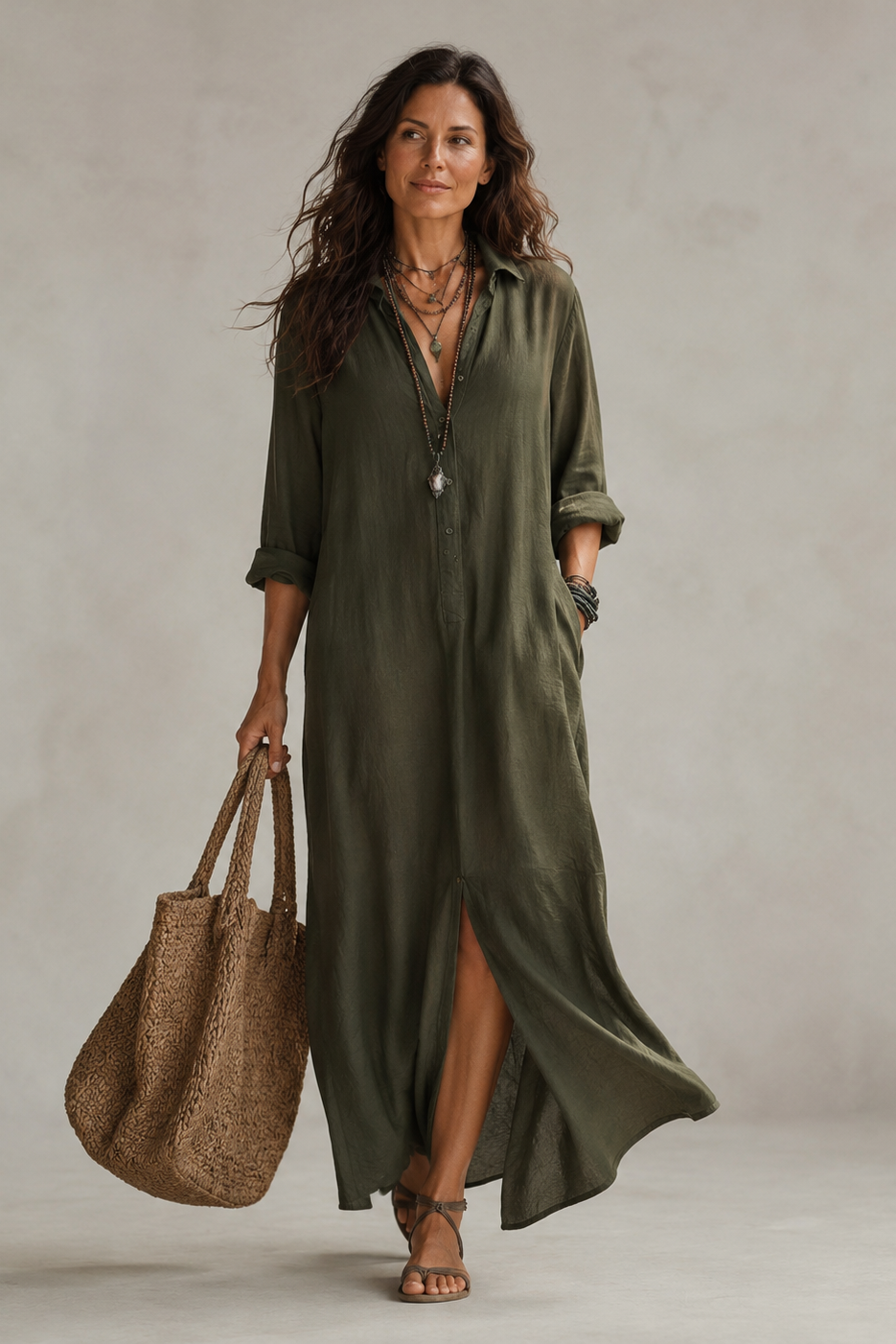 Women's Wrap Midi Dress – V-Neck Summer Dress