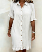 Women's Flounce Sleeve Shirt Dress – Button Front Knee-Length Dress