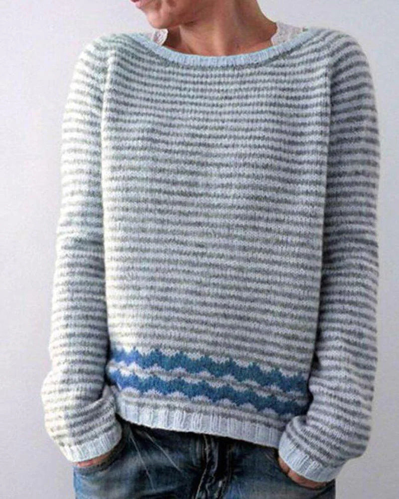 Women's Scandinavian Pattern Sweater – Nordic Crew Neck Knit Pullover