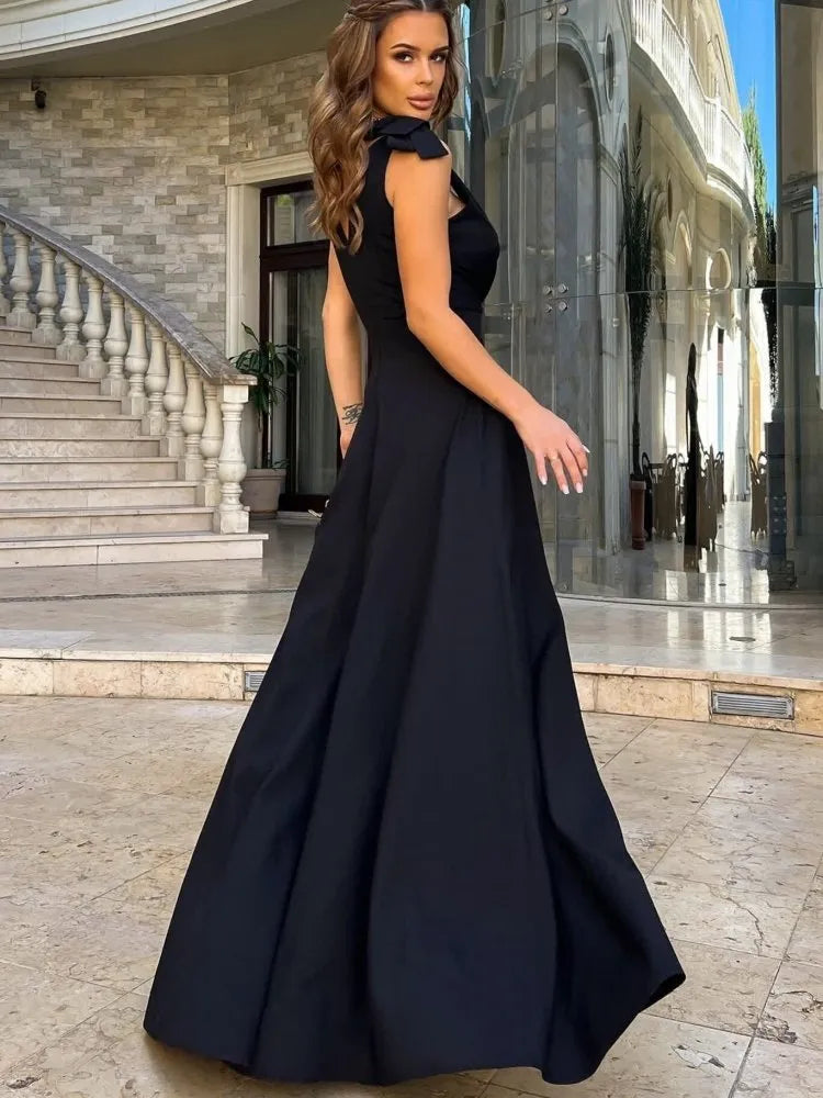 Women's Side Slit Evening Maxi Dress – V-Neck Fitted Formal Gown