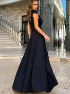 Women's Side Slit Evening Maxi Dress – V-Neck Fitted Formal Gown