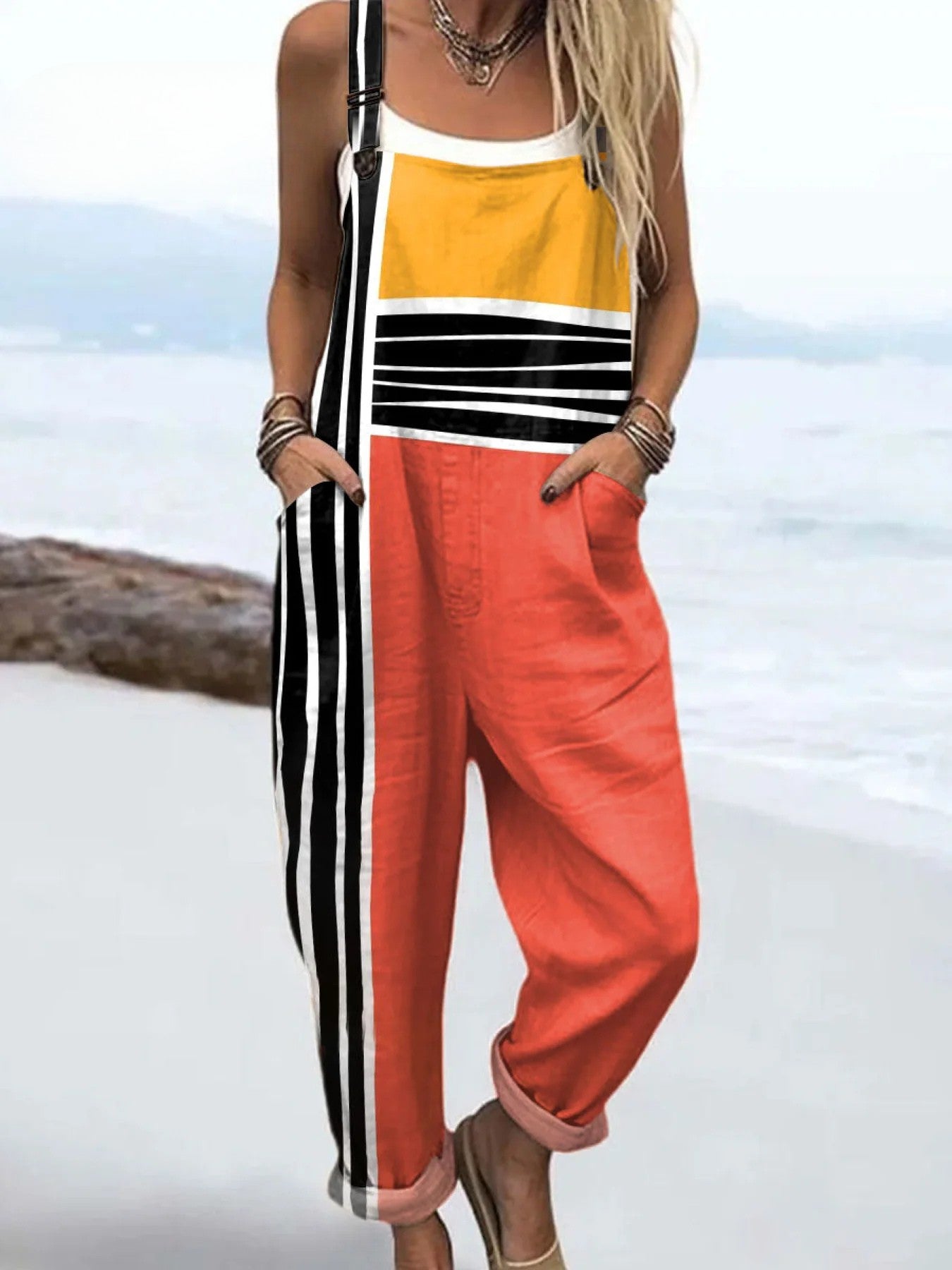 Women's Printed Jumpsuit – Abstract Print Jumpsuit – Cassidy