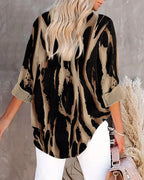 Women's Asymmetrical Print Blouse – Stand Collar Long Sleeve Blouse