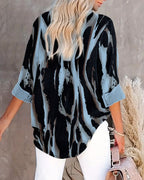 Women's Asymmetrical Print Blouse – Stand Collar Long Sleeve Blouse
