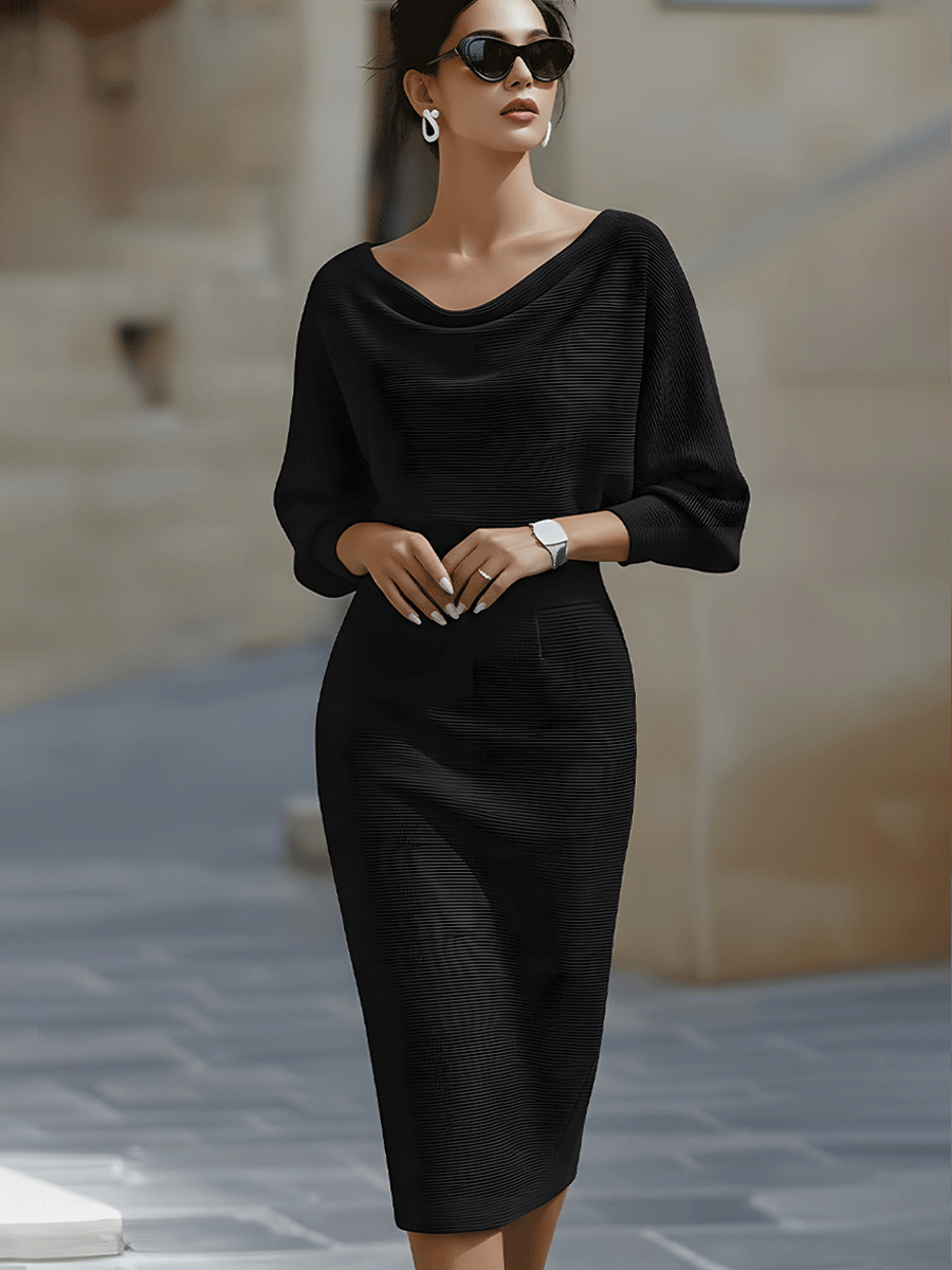 Women's Boat Neck Bodycon Dress – Batwing Sleeve Dress