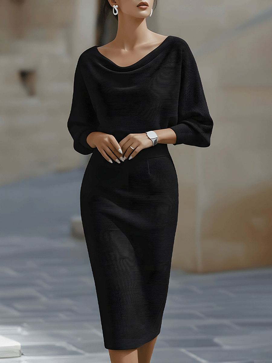 Women's Boat Neck Bodycon Dress – Batwing Sleeve Dress