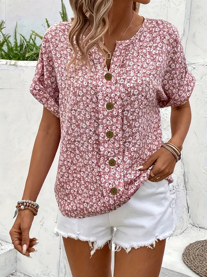 Women's Floral Short Sleeve Blouse – Lightweight Summer Blouse
