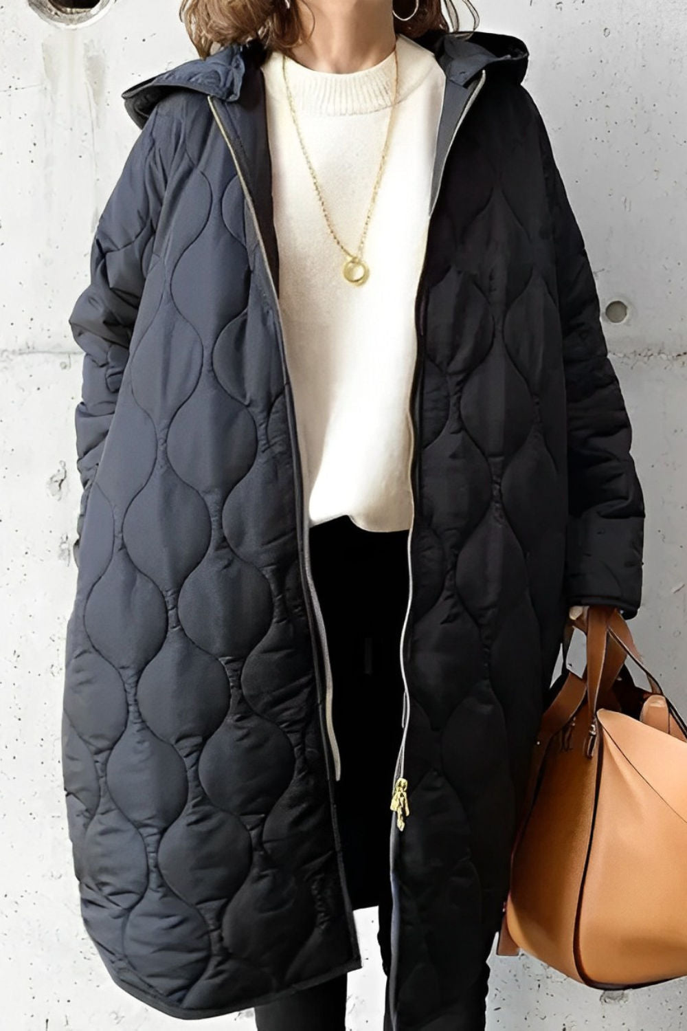 Women's Hooded Puffer Coat – Longline Quilted Winter Coat