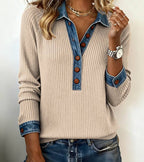 Women's Contrast Panel Sweater – Two-Tone Relaxed Knit Pullover