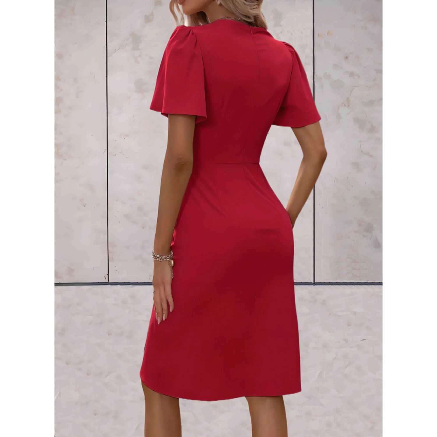 Women's Cocktail V-Neck Wrap Dress – Flowy Billowy Sleeve Occasion Dress