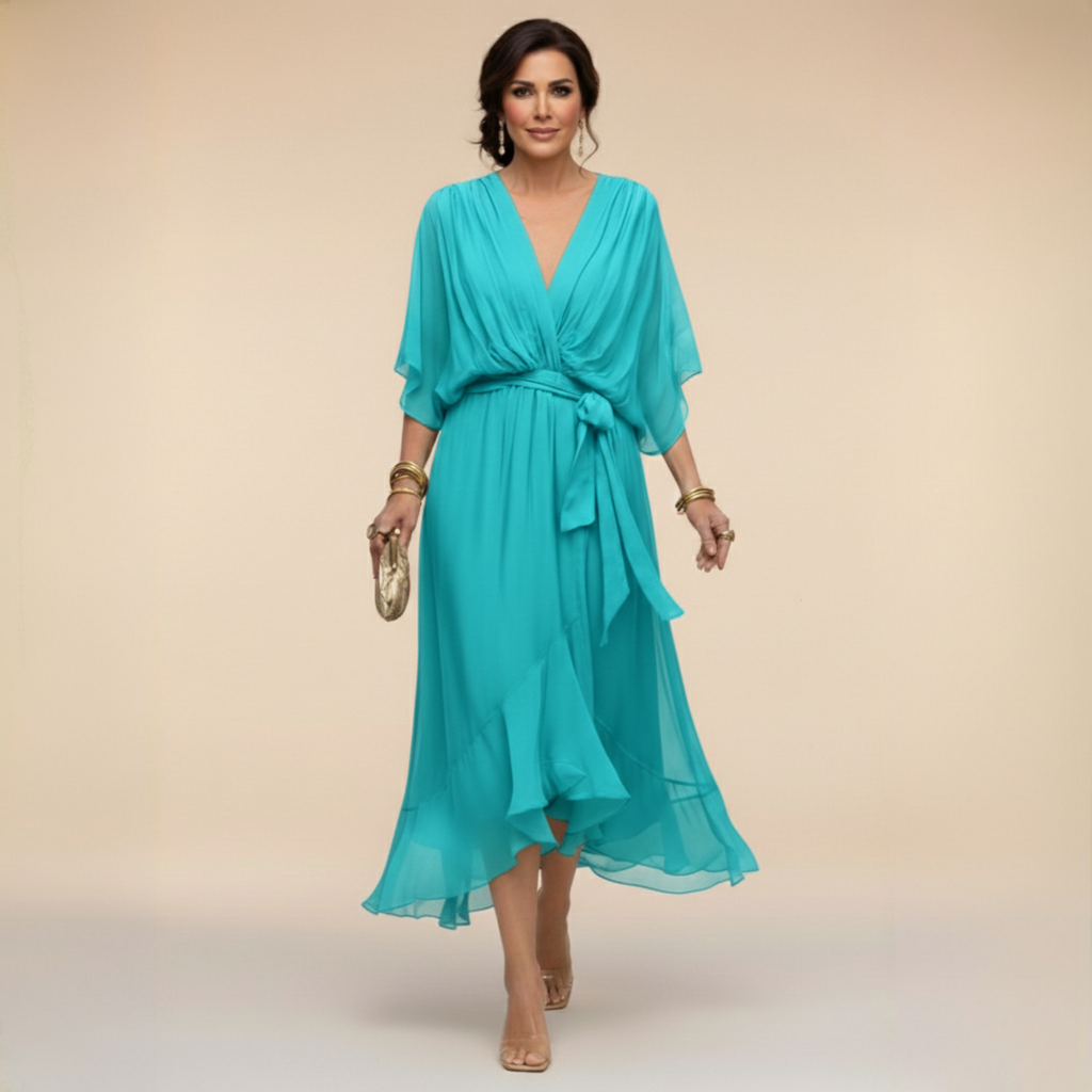 Women's V-Neck Long Sleeve Dress – Flowy Formal Occasion Dress