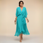 Women's V-Neck Long Sleeve Dress – Flowy Formal Occasion Dress