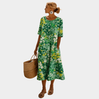Women's Relaxed Floral Midi Dress – Flowy Summer Dress