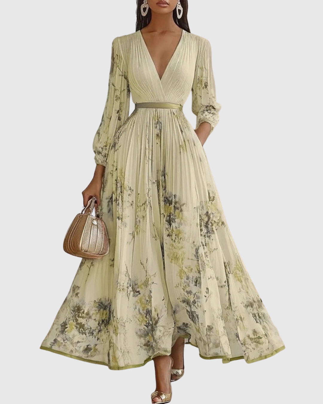 Women's Sleeveless Pleated Midi Dress – Floral Wedding Guest Occasion Dress