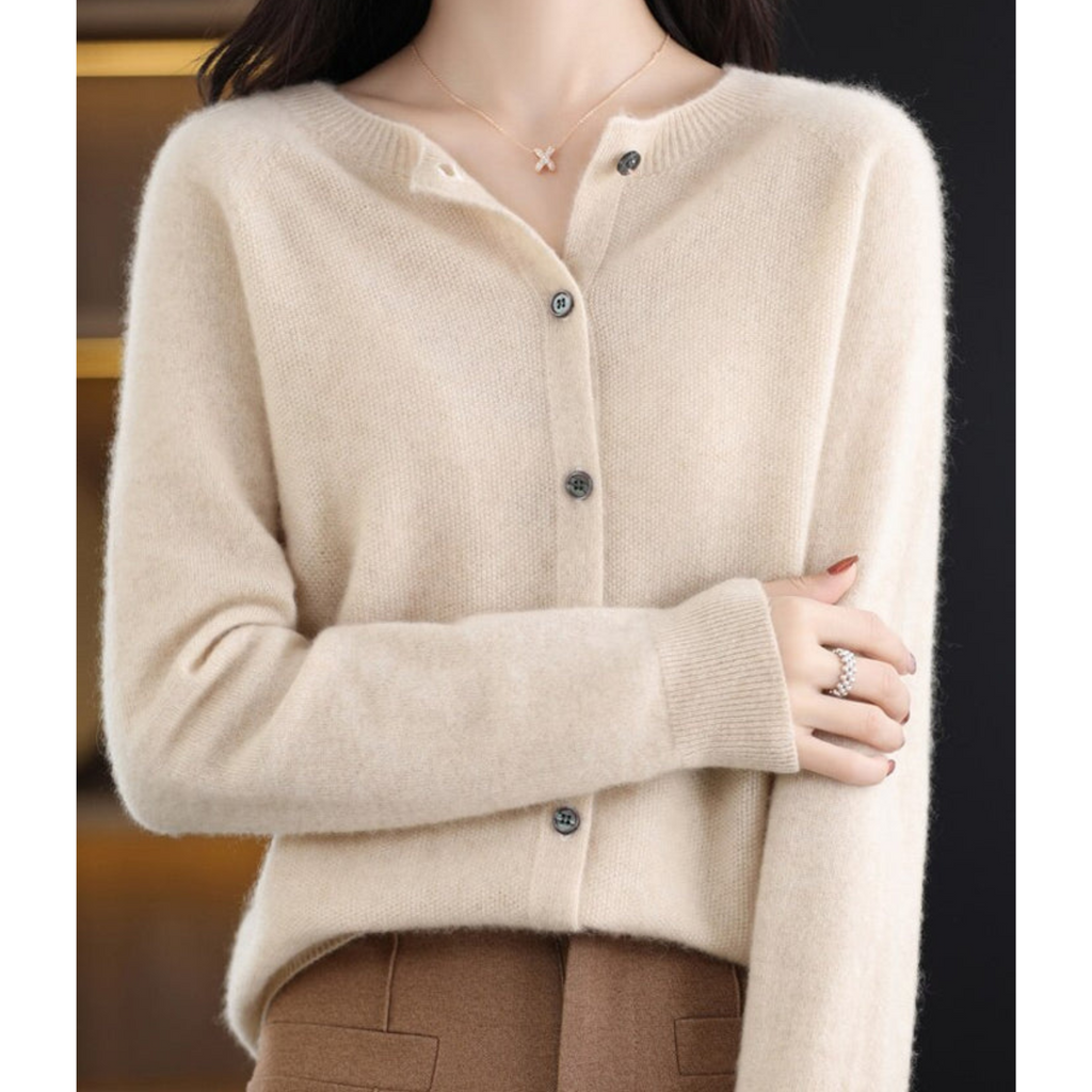Women's Classic Button Knit Cardigan – Long Sleeve Crew Neck Cardigan
