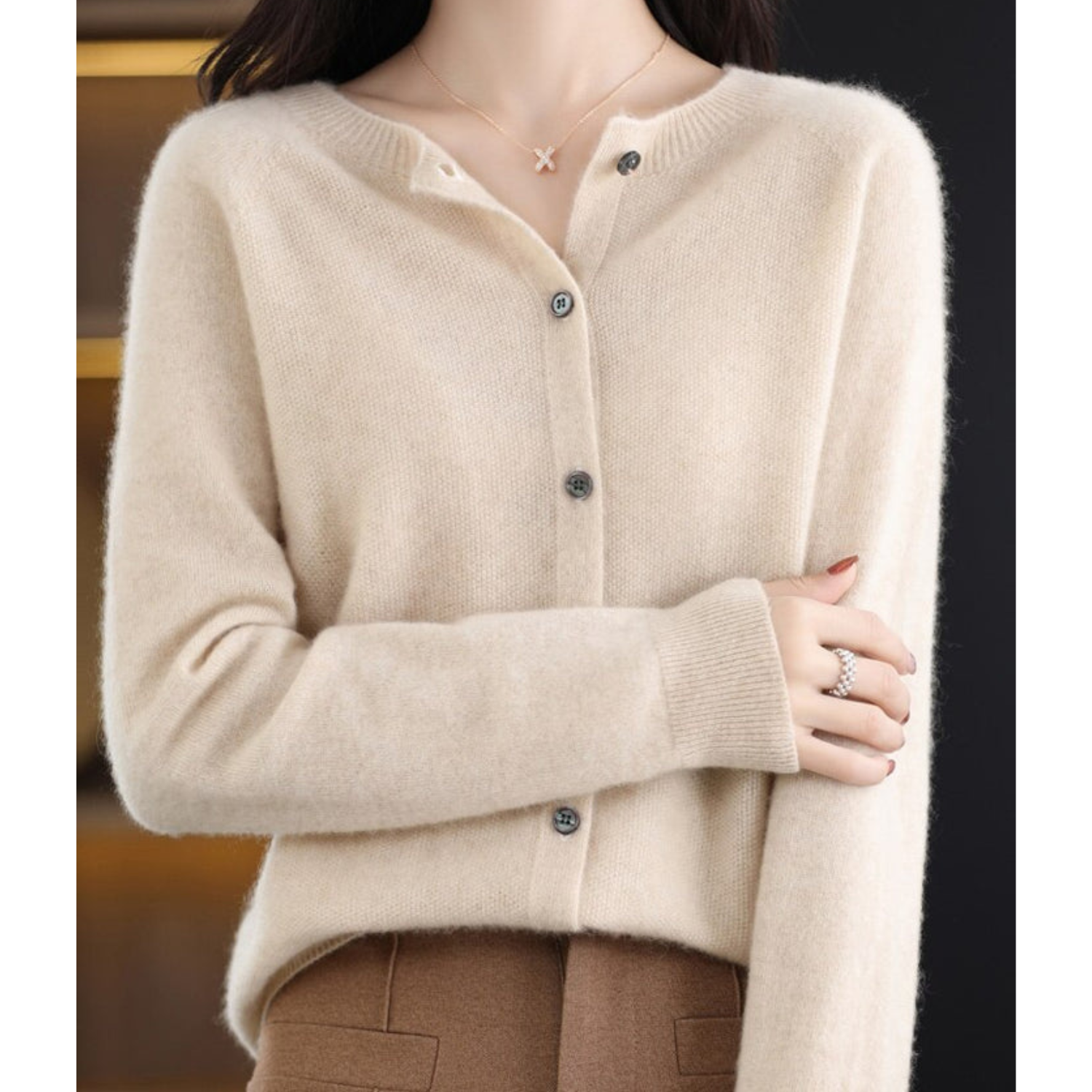 Women's Classic Button Knit Cardigan – Long Sleeve Crew Neck Cardigan