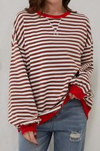 Women's Striped Crew Neck Sweatshirt – Relaxed Long Sleeve Pullover